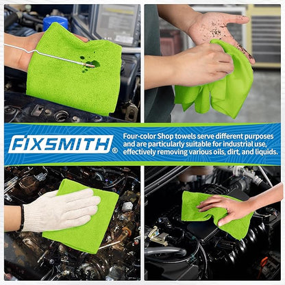 FIXSMITH Microfiber Cleaning Cloth, Shop Towels Bulk, 24 Pack Green Microfiber