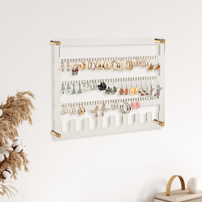humberboat Earring Holder Organizer, 4 Layer Wall Mounted Ear Stud Display Storage, Acrylic Large Capacity Jewelry Organizer Earring Display and Storage for Studs, Dangling, Necklace