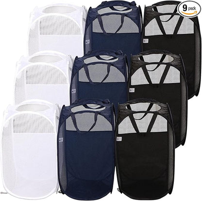 AQQA 9 Pcs Mesh Popup Laundry Hamper Set, Durable Handles, Sturdy Mesh