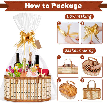 Dreamtop 3 Set Baskets for Gifts Empty, Woven Bamboo Gift Basket Empty Large with Handles, Sturdy Gift Basket Kit Empty to Fill for Christmas Birthday Baby Shower Wedding Gift