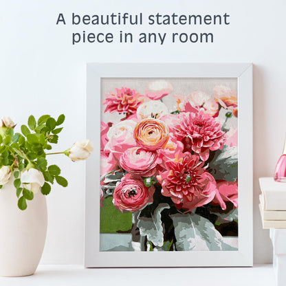 Pink Picasso Kits Blushing Blooms Paint by Numbers for Adults & Teens, Floral Botanical Art Set, 16x20 Canvas with Acrylic Colors & Brushes, Beginner DIY Gift Women