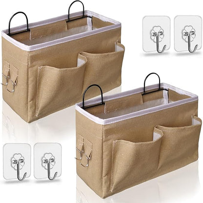 2pcs Middle Wall Hanging Organizer Bag, Linen Fabric Door Hanging Storage Basket