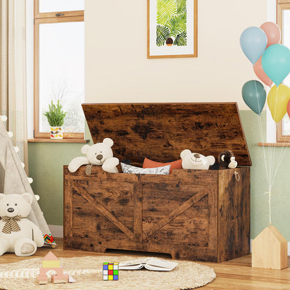 HOOBRO Storage Bench, 39.4” Retro Wooden Storage Chest with U-Shaped Cut-Out Pull, Safety Hinge, Supports 220 lb and Easy Assembly for Toy Box Organizer (Rustic Brown) BF771CW01G1