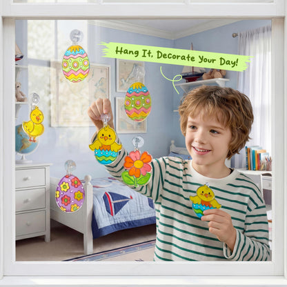 Klever Kits 18 Pcs Easter Suncatchers Crafts Set, Suncatcher Window Art Craft Kit for Kids Art & Home School Activities Party Favor Easter Party Supplies