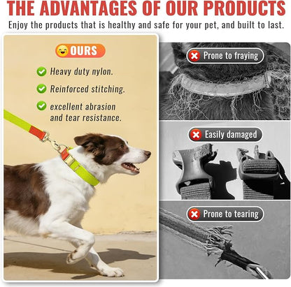 Dog Collar and Leash Set with Metal Quick Release Buckle, Adjustable, Breathable Nylon, Durable, Soft and Comfortable, No Pull for Walking and Training, Fluorescent Yellow, L (14.9"-22.8")