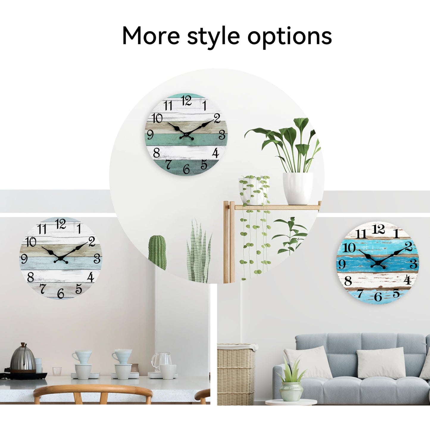 CHYLIN Wall Clock 14 Inch Bathroom Clock, Rustic Wall Clocks Battery Operated, Silent Non Ticking Wooden Coastal Beach Clock for Kitchen, Living Room, Bedroom, Office (White)