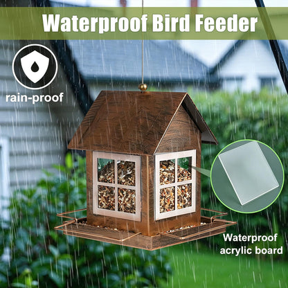 IWNTWY Bird Feeders, Heavy Duty Metal Bird Feeder for Outdoors Hanging, Weatherproof Large Capacity Wild Birdfeeder for Outside Garden Yard, Country House Shape
