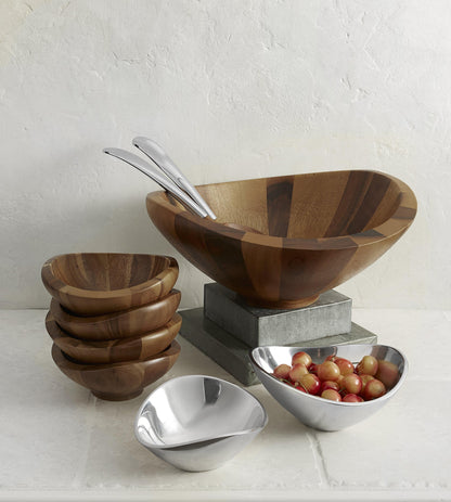 nambe Butterfly Acacia Wood Salad Bowl with 2 Salad Servers | Made of Acacia wood and Nambe Alloy | Large Deep Wooden Bowls | Acacia Wood Salad Bowl Set | Designed by Sean O’hara (16-in)