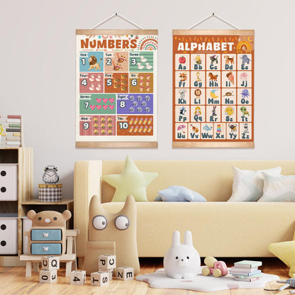 Alphabet Numbers Poster Set of 2, Alphabet Numbers Wall Art, ABC and 1-20 Numbers Canvas Print Banner,Toddler Learning Educational Poster for Playroom Nursery Classroom Decor14x18.5inch (2, Orange)