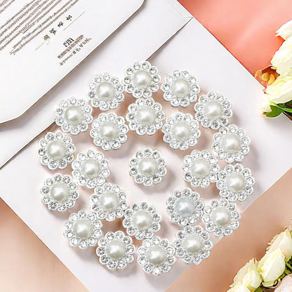 100 pcs Rhinestone Faux Pearl Buttons Accessory Decoration Craft for DIY Scrapbooking Embellishments Wedding Bouquet Flower Centre Home Decor 14mm (100 PCS Silver)