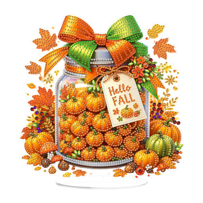 Eiflow Desktop Diamond Art Table Top Kit for Adults Fall Pumpkins, DIY Tabletop Diamond Art Painting with Stand, Acrylic Stand Up Gem Painting Board Kit (Happy Fall)