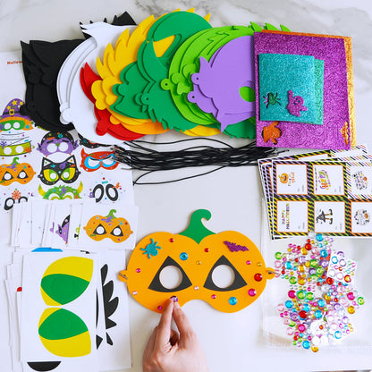 Winlyn 24 Sets Halloween Masks Craft Kits Halloween Face Masks DIY Foam Halloween Party Mask Art Sets Ghost Monster Mummy Face Stickers for Kids Classroom Activities Party Favors Treats