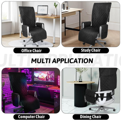Executive Office Chair Covers with Arms Computer Large Desk Chair Cover Protector Quilted Water Resistant Executive Boss Cover Washable with Non Slip Buckle Universal Office Chairs with Arm Covers