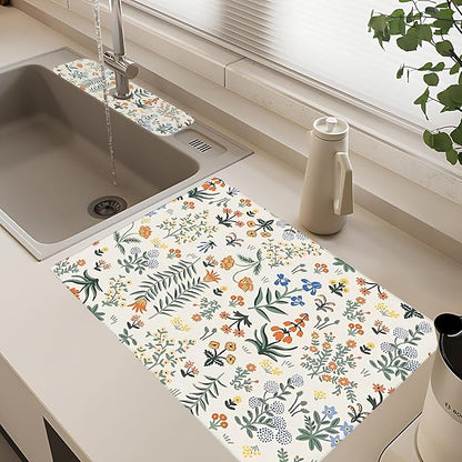 2Pcs Dish Drying Mats Faucet Mats Sets Large Size Coffee Mats Sink Faucet Mat