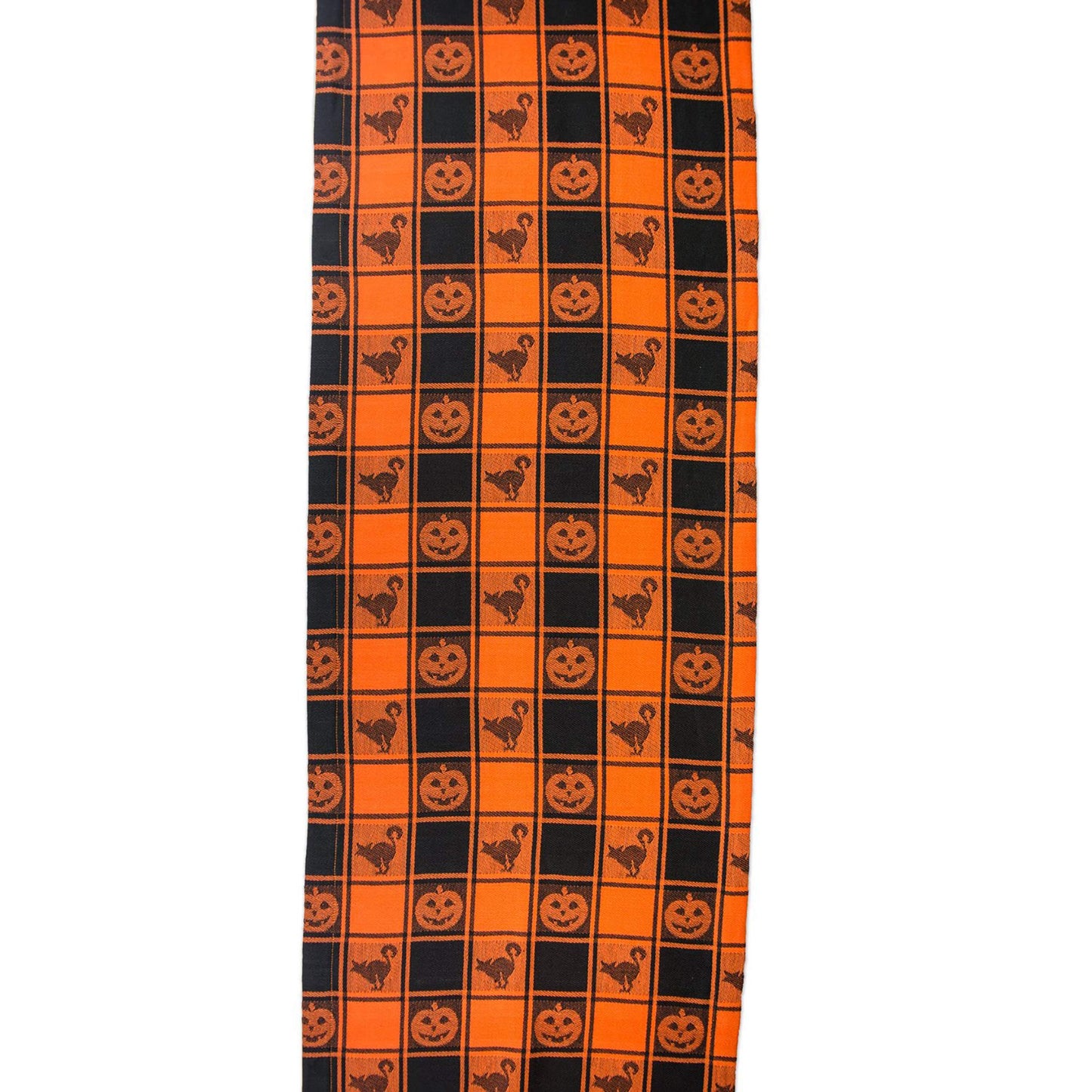 DII Halloween Party Tabletop Decor, Reusable & Machine Washable Cotton Fabric, Table Runner, 14x72, Orange & Black Buffalo Check