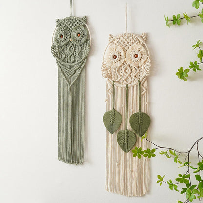 Tissting Cotton Macrame Owl Wall Art - Hand-Woven Boho Decor for Bedroom, Living Room Nursery with Easy Hanging, Housewarming Gift