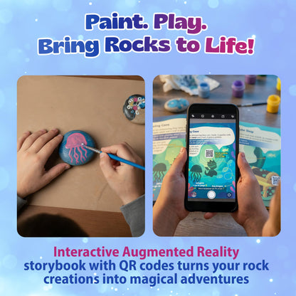 Pinwheel Crafts Glow in the Dark Rock Painting Kit with Interactive AR Storybook – 128pc Arts & Crafts Set for Kids – Augmented Reality Educational Toy for Boys & Girls Ages 6-12