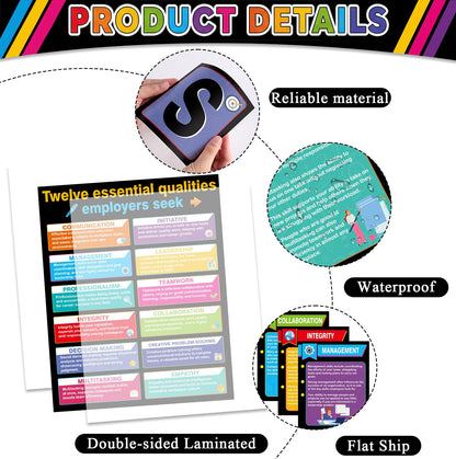 22 Pcs Job Skills Posters Back to School Classroom Decorations Essential Qualities Employer Seek Posters Educational Bulletin Board Set for High School College Library Workplace Wall Decor, Coloful