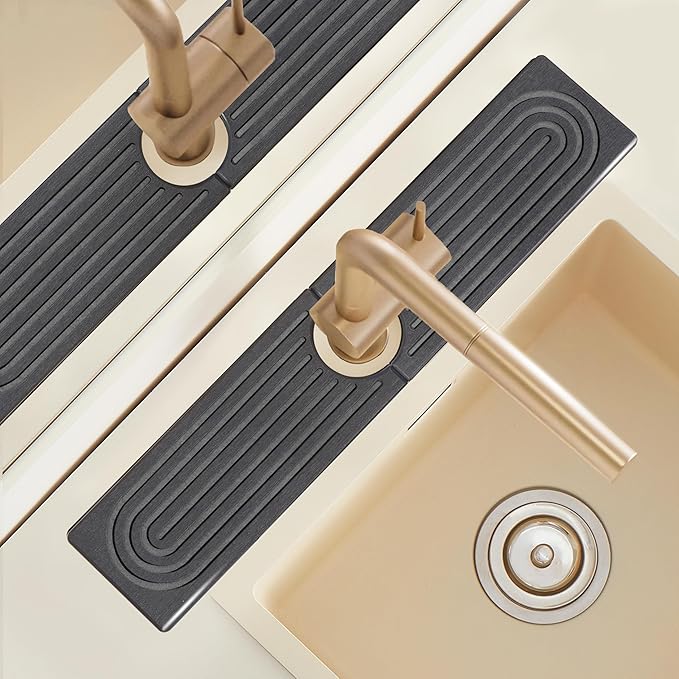 Diatomite Sink Mat around Faucet, Instant Dry Stone Sink Tray Cleaning Tools