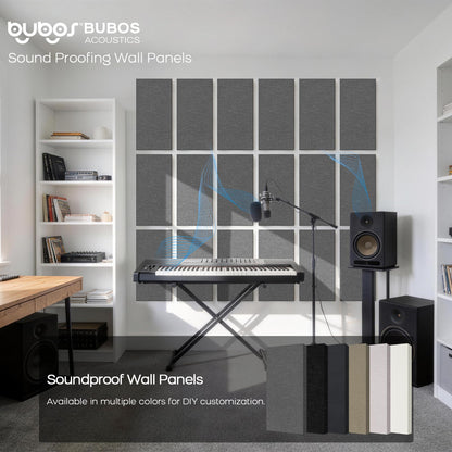 BUBOS 4 PCS Fabric Acoustic Panels, 23.6''x11.8''x1'' Self-Adhesive Soundproofing Panels for Home Studio, Office & Living Room, Sleek Design to Eliminate Echo,Fabric-Clad Grey