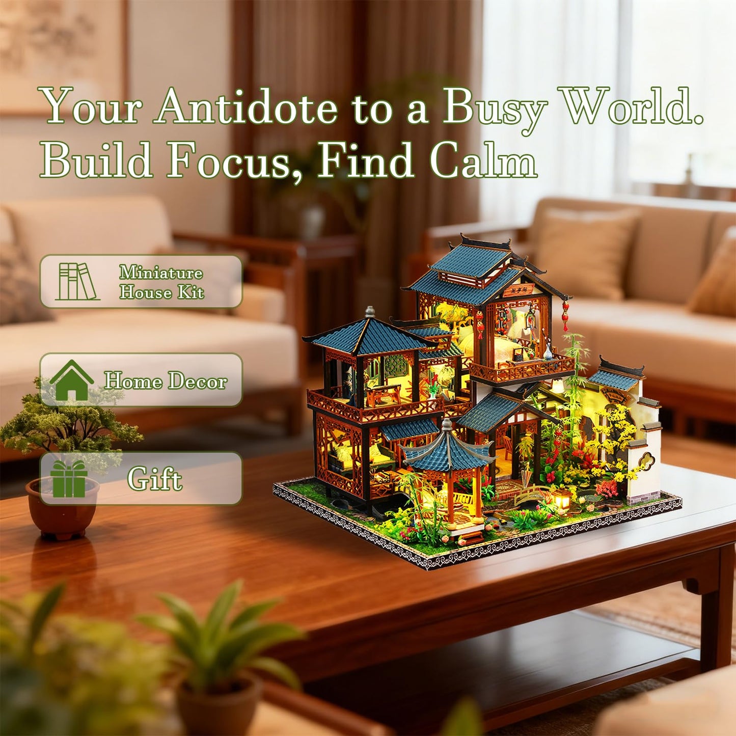 Miniature House Kit, Mini House Building Kit with Furniture, Miniature Kit for Adults Teen, Dollhouse Kit for Birthday Christmas