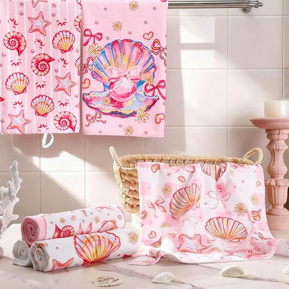 Breling Set of 6 Pink Beach Kitchen Towels Coastal Beach Dish Towel Bathroom