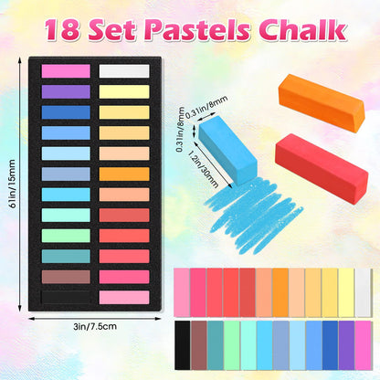 Watersay 432 Pcs Soft Chalk Pastels Set of 24 Colors Bulk 1.18 Inches Square Dry Artist Chalk Pastel Sticks for Office Art Drawing Painting Professional Art Supplies Kit