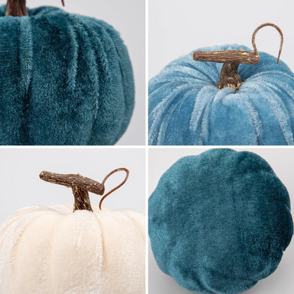 Briful Fall Pumpkins Decoration for Home, 6PCS Blue and White Velvet Fake Pumpkin Decor for Autumn Harvest Thanksgiving Halloween Table Centerpiece Tier Tray Shelf Farmhouse Decoration(4 Inch)