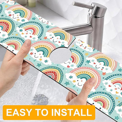 2 Pack Cute Rainbow Sink Splash Guard Faucet Mat Boho Rainbow Butterfly Super