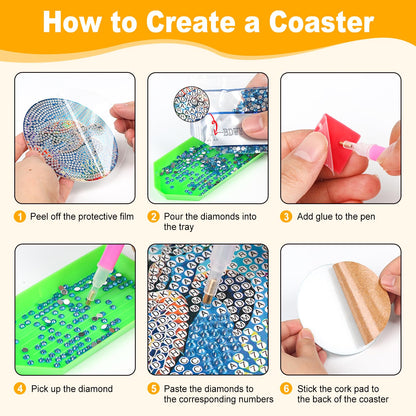 8 Pcs Beach Diamond Art Coasters Kit with Holder for Adults, DIY Diamond Painting Coasters with Cork Backing, Non-Slip Ocean Gem Art Coaster for Home Decor & Gifts