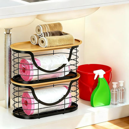 2 Pack Trash Bag Holder，Stackable Trashbag Dispenser