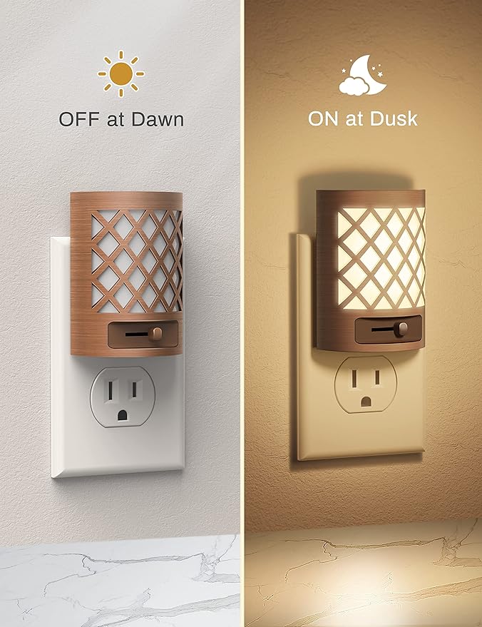 DORESshop Vintage LED Night Light Plug in, Dusk to Dawn Sensor, Dimmable Night Light, 1W (15W Equivalent), Adjustable Brightness from 0LM-60LM, Soft White 3000K for Bedroom, Hallway, Nursery, 4 Packs