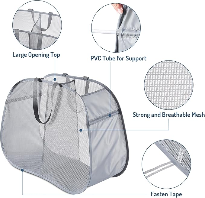 Seiritex Mesh Popup Laundry Hamper 2 Compartment, Collapsible Laundry Sorter