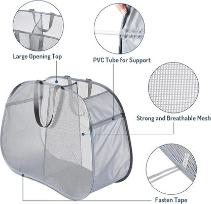 Seiritex Mesh Popup Laundry Hamper 2 Compartment, Collapsible Laundry Sorter