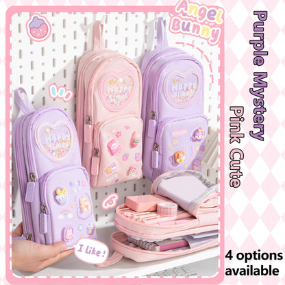 UINSUE Mini Backpack Pencil Case Art Marker Storage Canvas Makeup Pocket Small Gadget Bag Organizer Random Free of Highlighters (Cherry Pink)