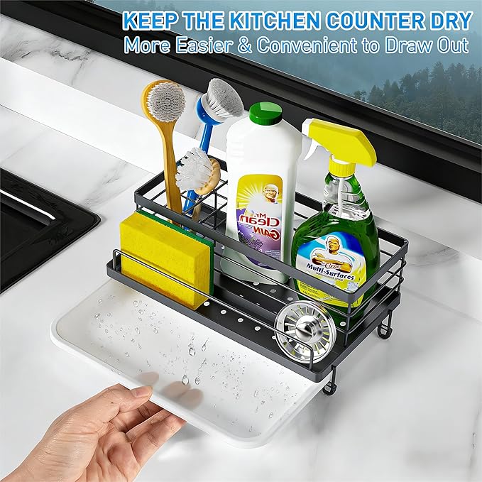 Cisily Gray Sponge Holder for Kitchen, Sink Caddy Sink Organizer Rack for