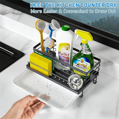 Cisily Gray Sponge Holder for Kitchen, Sink Caddy Sink Organizer Rack for