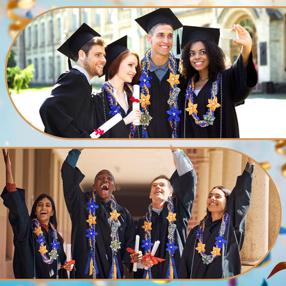 Craftsatin 2026 Graduation Money Leis with Honor Cord Class of 2026 Graduation Ribbon Money Leis Double Braided Handmade Necklace Kit for for High School College Grad Party Supplies (Blue Dark Gold)