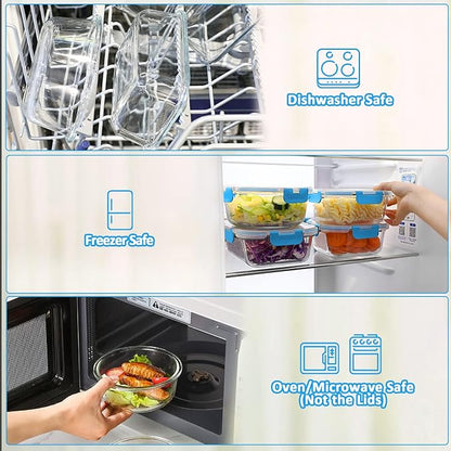 M MCIRCO 24-Piece Glass Food Storage Containers with Upgraded Snap Locking Lids,Glass Meal Prep Containers Set - Airtight Lunch Containers, Microwave, Oven, Freezer and Dishwasher, Blue