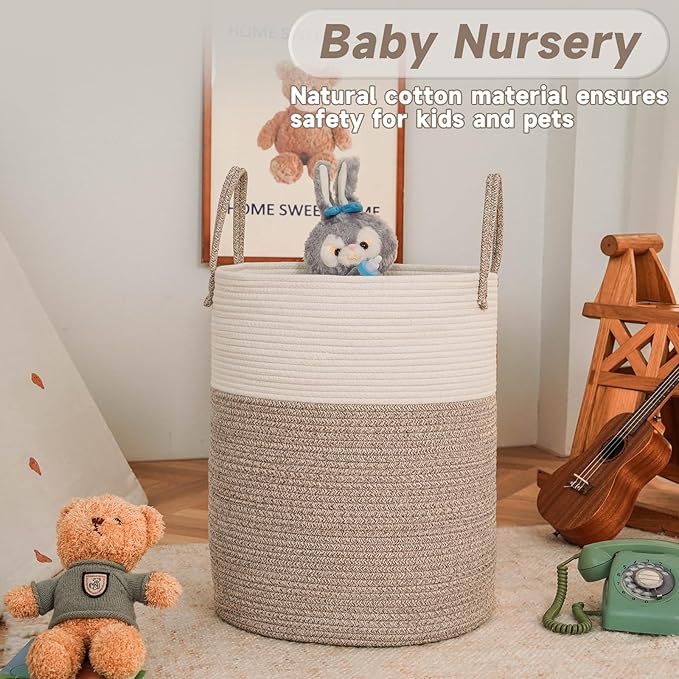 Large Woven Laundry Basket Hamper, 100L Cotton Rope Storage Bin
