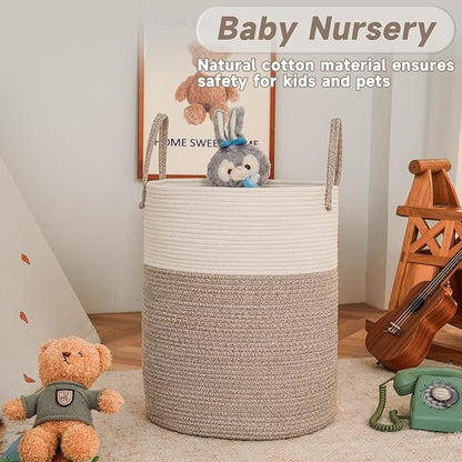 Large Woven Laundry Basket Hamper, 60L Cotton Rope Storage Bin