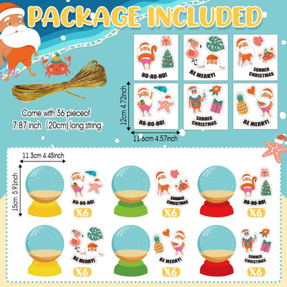 Soulchen 36 Pcs Summer Christmas Craft Kit DIY Crystal Balls Greeting Card with Christmas Fun Stickers for Hawaiian Tropical Christmas Party Decorations Favors Supplies School Family Craft Activities