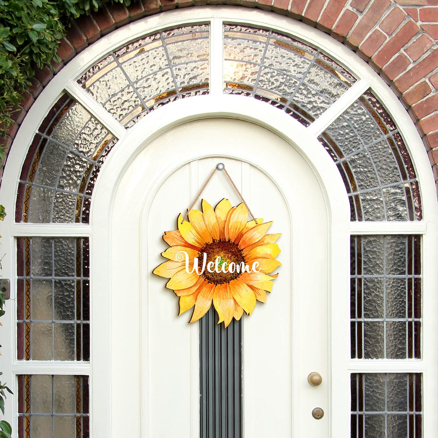 Sunflower Welcome Wood Door Hanger 12 Inch