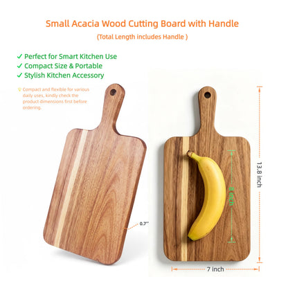 ZeQi Acacia Wood Cutting Board with Handle 13.7''X7'', Charcuterie Board, Serving Board for Cheese, Bread, Meat, Vegetables & Fruits, Natural Wooden Chopping Board for Kitchen