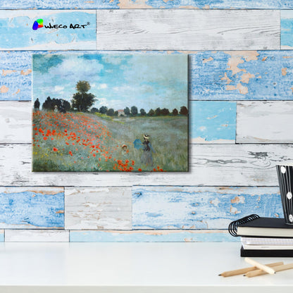 Wieco Art Framed Wall Art The Poppy Field Near Argenteuil Canvas Prints of Claude Monet Floral Oil Paintings Classic Flowers Landscape Pictures Artwork for Bedroom Home Decorations