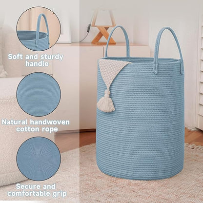 Large Woven Laundry Basket Hamper, 60L Cotton Rope Storage Bin