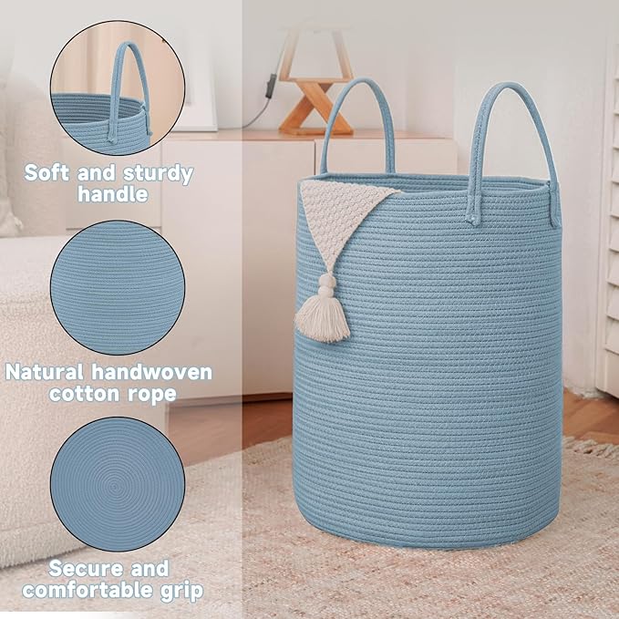 Large Woven Laundry Basket Hamper, 80L Cotton Rope Storage Bin