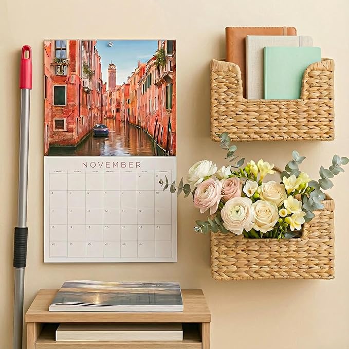 Magazine Holder Wall Basket Water Hyacinth Woven Mail Organizer, Wicker Wall