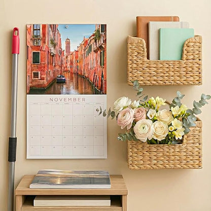 Magazine Holder Wall Basket Water Hyacinth Woven Mail Organizer, Wicker Wall