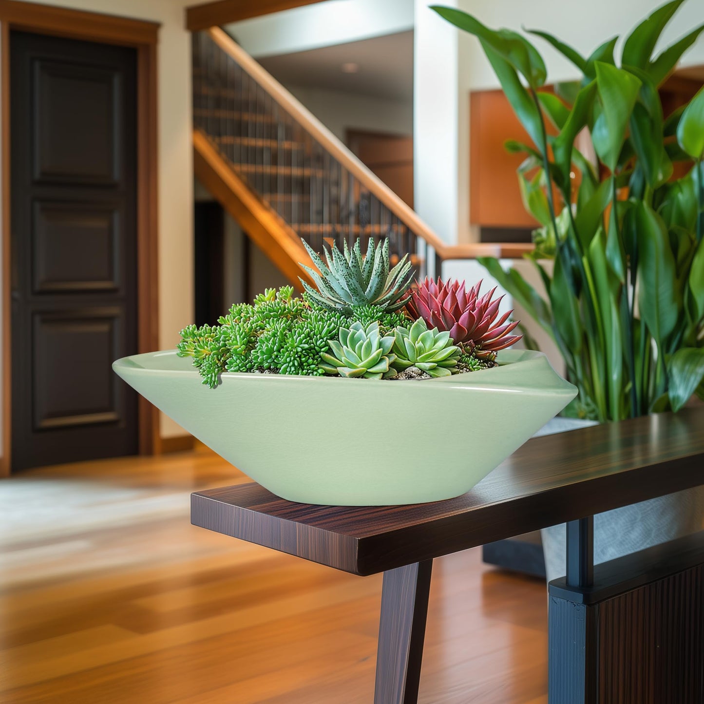 EPFamily Ceramic Bonsai Pot - 18 Inch Planter with Drainage Hole Large Modern Bonsai Planter Decorative Succulent Flower Plant Pot for Indoor Plants Outdoor Green